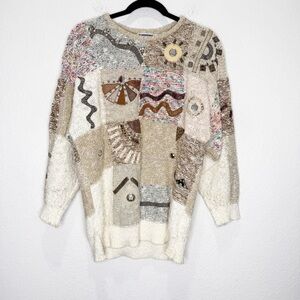 Vintage Marieakim Multimedia Art Knit Sweater Grandma Oversized